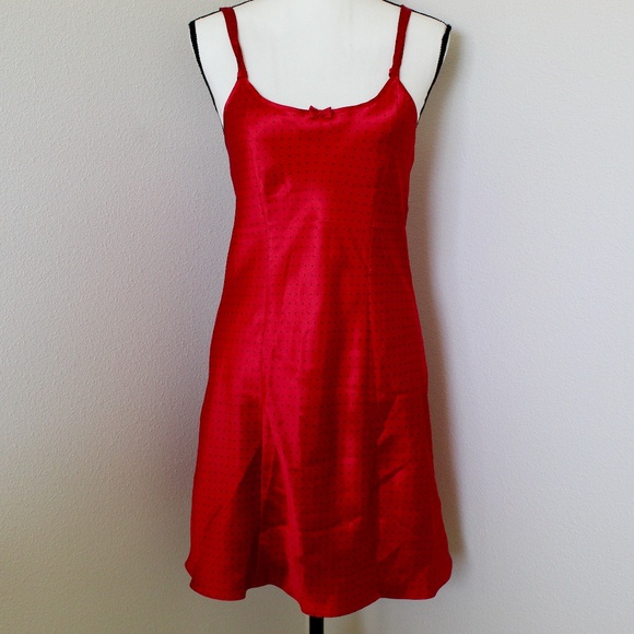 Red with Black Polka Dot Side Slit Bow Detail Chemise - Picture 1 of 8
